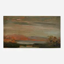 Arthur Bowen Davies, Mountain Landscape with Water, oil on board