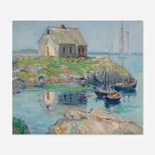 Ivan Summers, Harbor Scene with a House, oil on board