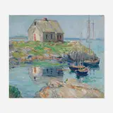 Ivan Summers, Harbor Scene with a House, oil on board