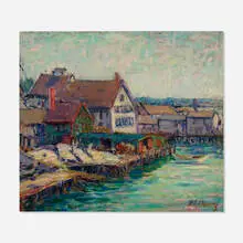Kathryn E. Cherry, Gloucester Harbor, oil on board