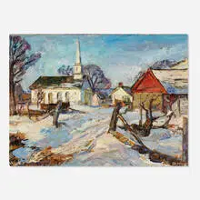 Frederick Lester Sexton, Winter Village Landscape, oil on board