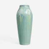 Transitional vase with irises by Alma Mason for Newcomb College Pottery, sold Jan 2024