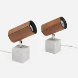 Neal Small, Table lamps, pair, c. 1975, marble, leather-wrapped aluminum, chrome-plated metal