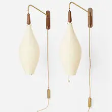 Yasha Heifetz, Rotaflex wall lamps, pair, c. 1955, molded plastic, brass, teak