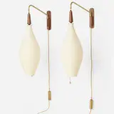 Yasha Heifetz, Rotaflex wall lamps, pair, c. 1955, molded plastic, brass, teak