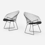 Harry Bertoia, Diamond chairs, pair, enameled steel, upholstery