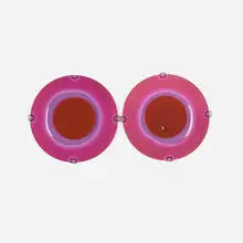 Large Rondelays, set of two by Frances and Michael Higgins, c. 1960, fused glass, brass, sold Feb 2025