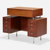 Vanity cabinet by George Nelson & Associates, rosewood, walnut, laminate, mirrored glass, aluminum, enameled steel, sold Feb 2025