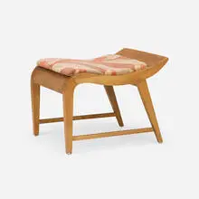 Gilbert Rohde, Vanity stool, model 3955, c. 1935, maple, upholstery