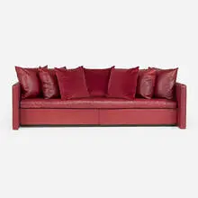 Joseph D'Urso, Linear sofa, c. 1980, leather upholstery, velvet upholstery