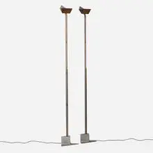 Manlio Brusatin, Eidos floor lamps, pair, c. 1985, bronzed metal, powder-coated steel, brass