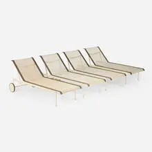 Richard Schultz, 1966 chaise lounges, set of four, enameled aluminum, nylon, vinyl
