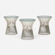 Warren Platner, Occasional tables, set of three, chrome-plated steel, glass