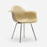 DAX by Charles and Ray Eames, 1950, molded fiberglass with rope edge, zinc-plated steel, rubber, sold Feb 2025