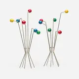 Modern, Candleholders, pair, c. 1955, plated copper rods, painted wood spheres
