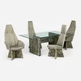 Adrian Pearsall, Dining suite, c. 1970, resin over wood, glass, upholstery