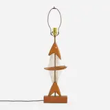 Clark Voorhees, Table lamp, c. 1947, oak, nylon string, brass