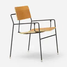 Arthur Umanoff, Swing chair, 1953, patinated iron, laminated and painted plywood, maple