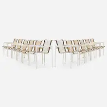 1966 armchairs, set of twelve by Richard Schultz, enameled aluminum, nylon, vinyl, sold Feb 2025