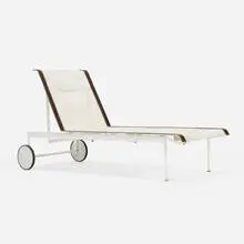 1966 chaise lounge by Richard Schultz, enameled aluminum, nylon, vinyl, rubber, sold Feb 2025