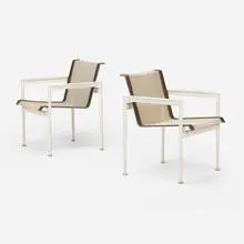 Richard Schultz, 1966 armchairs, pair, enameled aluminum, nylon, vinyl