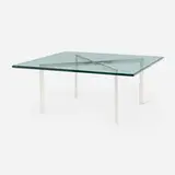 Tungendhat coffee table by Ludwig Mies van der Rohe, stainless steel, glass, sold Feb 2025