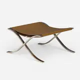 Barcelona stool by Ludwig Mies van der Rohe, stainless steel, saddle leather, sold Feb 2025
