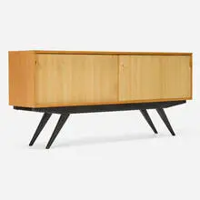 Florence Knoll, Cabinet, model 122, 1947, birch, lacquered wood, grass cloth, leather