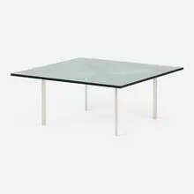 Tugendhat coffee table by Ludwig Mies van der Rohe, stainless steel, glass, sold Feb 2025