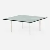 Tugendhat coffee table by Ludwig Mies van der Rohe, stainless steel, glass, sold Feb 2025