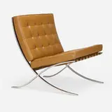 Barcelona chair by Ludwig Mies van der Rohe, stainless steel, leather upholstery, sold Feb 2025