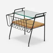 Maurizio Tempestini, Occasional table, c. 1955, glass, wrought iron, wicker