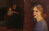 Frances Paloma del Mar, PORTRAIT OF WOMAN IN BLUE and MOTHER AND CHILD: TWO WORKS, each signed lower left, Oil on canvas