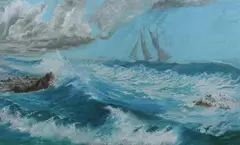 Adolfo de Hostos, Sailboat on Rough Seas, Oil on canvas