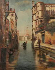 A. Venaro, Venetian Canal, Oil on canvas