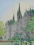 R.J.S, Cathedral, Watercolor
