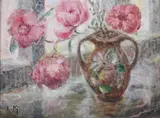 Pink Flowers in Vase by American School, Oil on canvas, sold Jul 2009