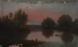 Mary Ann Copeland, Lake Scene with Boaters, Oil on canvas