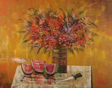 Still Life with Watermelon by American School, Oil on canvas, offered Jul 2009