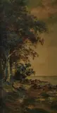 Forest Landscape by American School, FOREST LANDSCAPE, oil on board C, sold Jul 2009