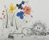 Robert Vargeut, Lion and Flowers, Color lithograph