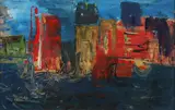 Abstract Harbor Scene by American School, Oil on board, offered Jul 2009