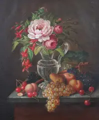 Gogler, Still Life with Fruit and Flowers, Oil on canvas C