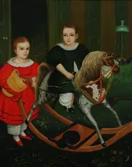 Mary Lato, Two Children with Rocking Horse, Oil on canvas ****giclee?