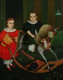 Mary Lato, Two Children with Rocking Horse, Oil on canvas ****giclee?