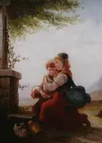 K. Domingo, Two Children Kneeling, Oil on panel