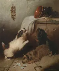 George Armfield, The Mischievous Terriers, Oil on canvas