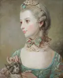 French School, YOUNG LADY AND HER GREY CAT, after Jean-Baptiste Perronneau, Oil on canvas
