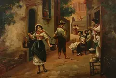 Ciro Cozzoline, The Flirtation, Oil on canvas