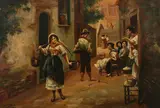 Ciro Cozzoline, The Flirtation, Oil on canvas